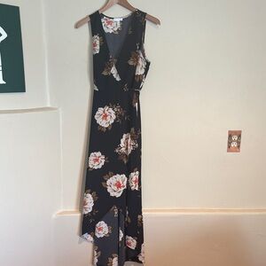 Leith Black Floral High Low Dress